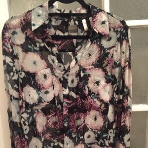 BCBG MAXAZRIA floral silk blouse size XXS